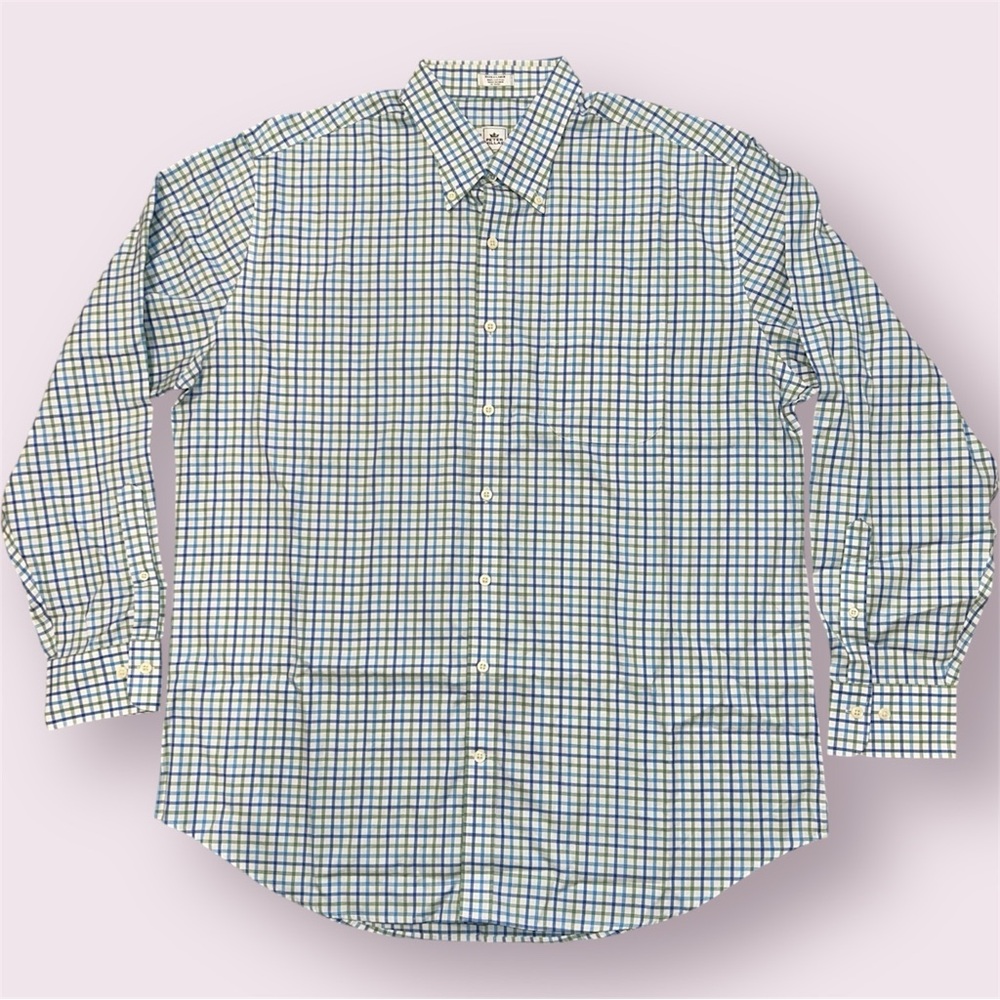 Peter Millar Nanoluxe Easycare Button Down Shirt Blue Green Plaid Men’s XL